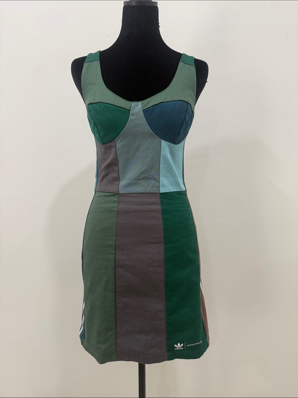 adidas Patchwork Panel Sleeveless Mini Dress in Greens & Teal